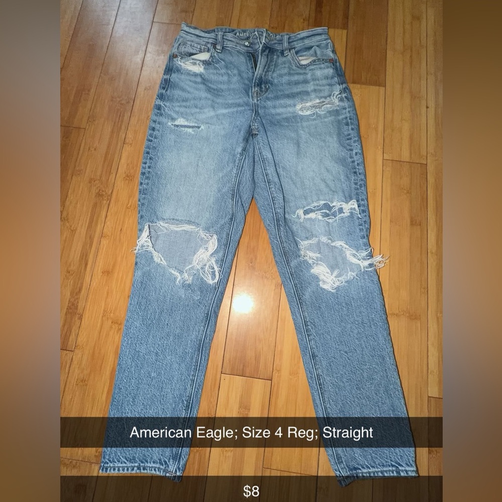 American Eagle Outfitters Light Blue Distressed Straight Leg Jeans